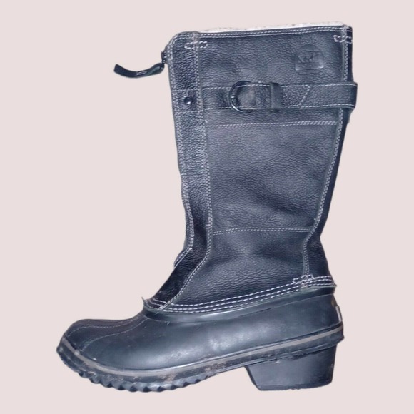 Sorel Winter Fancy Tall Women's SZ 8 Black Leather Boots NL2136-010 Zip Front - Picture 5 of 9